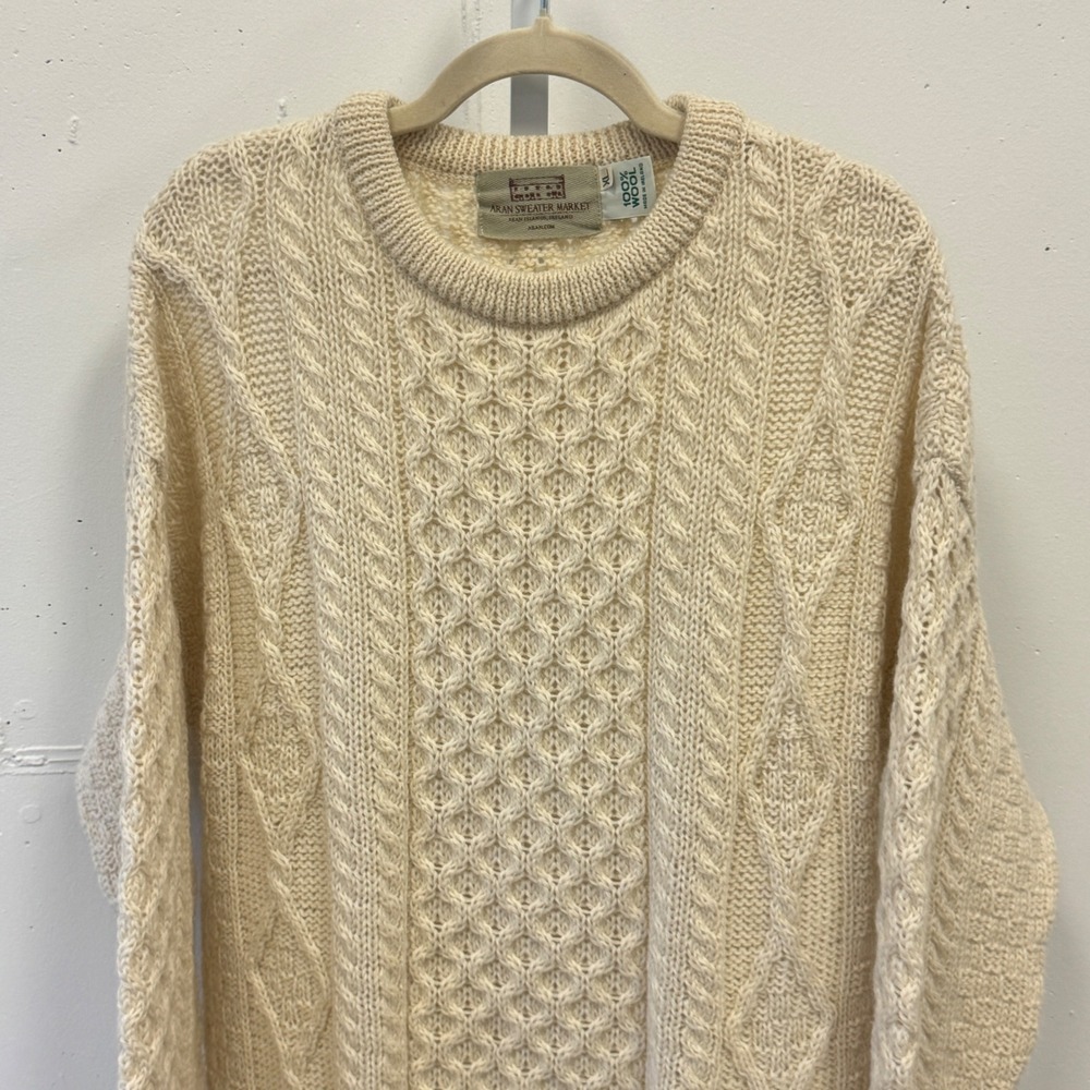 Vintage Aran Sweater Market Ireland Men's Wool Cable Fisherknit Knit Sweater XL - Picture 3 of 8